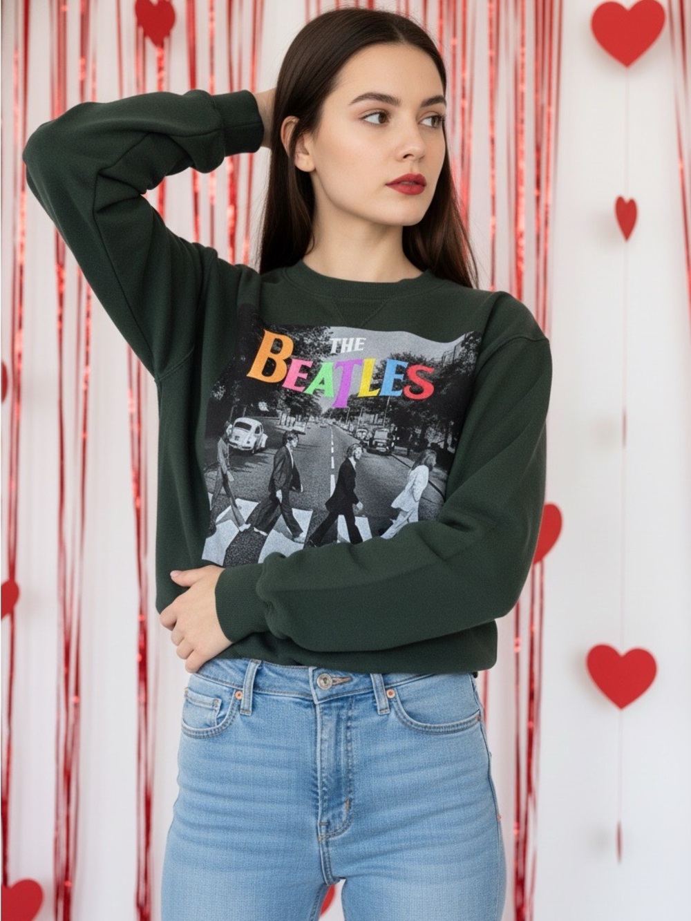 BEATTLES - UPCYCLED CREW NECK SWEATSHIRT FOREST GREET